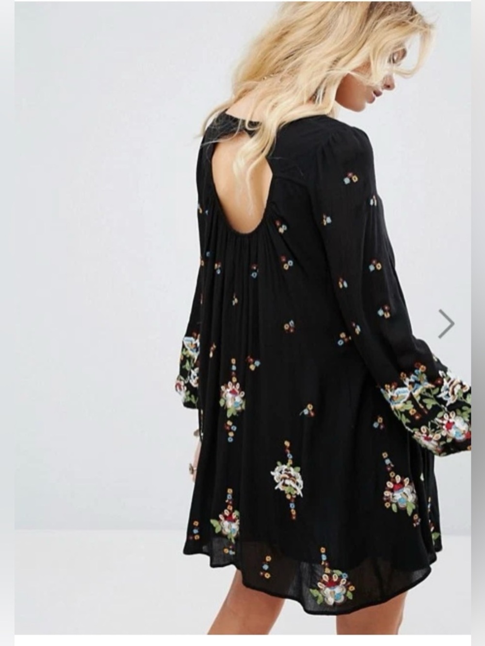 Free People Black Mini Dress with Multicolor Floral Embroidery - Picture 4 of 12